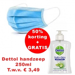 Mondkapjes niet medisch blauw, 50 stuks per doos, 3-laags + Gratis Dettol handzeep 250ML